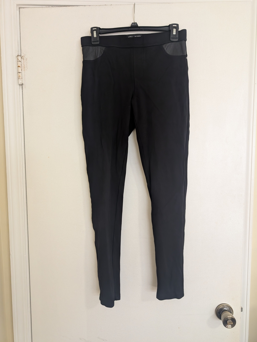 DKNY Jeans Black Ponte Knit Skinny Leggings Faux Leather Trim Pull-On Pants S